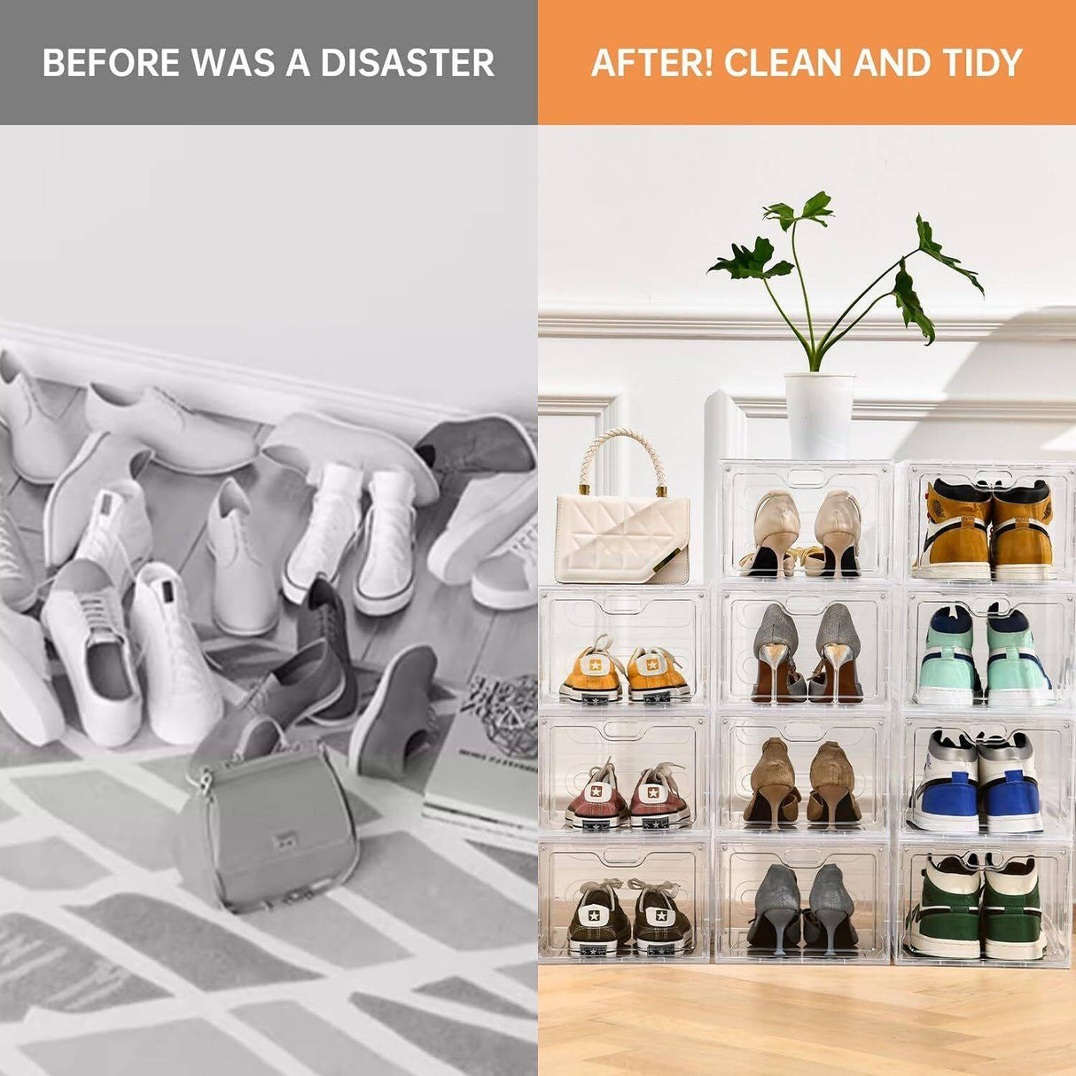 1-5x Shoe Box Storage Case Clear Boxes Foldable Stackable Transparent Organizer