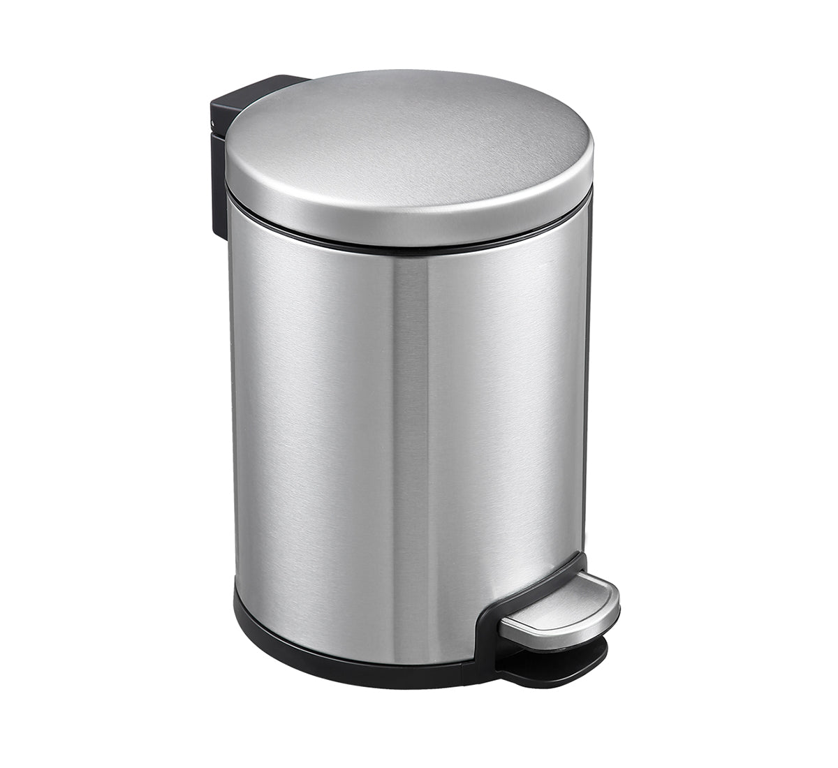 Dolphy 3L Round Stainless Steel Pedal Bin – Compact Foot Pedal Trash Can with Soft-Close Lid for Bathroom, Office & Bedroom – Matte Silver