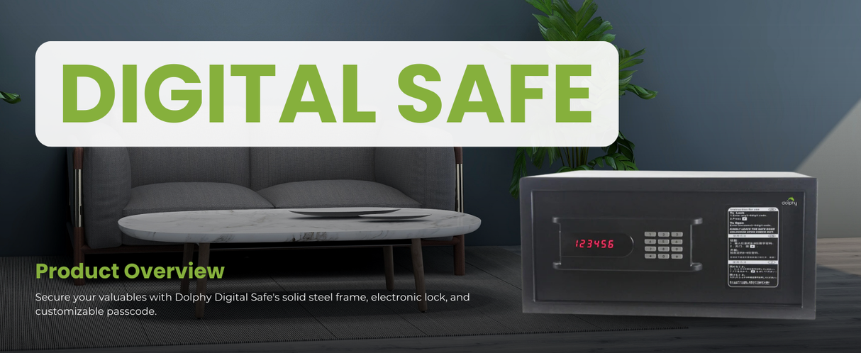 Dolphy Freeze System Digital Safe with LED Display – Black Steel Security Box, 42x37x20 cm, Electronic Lock, Interior Light, Wall/Floor Mount