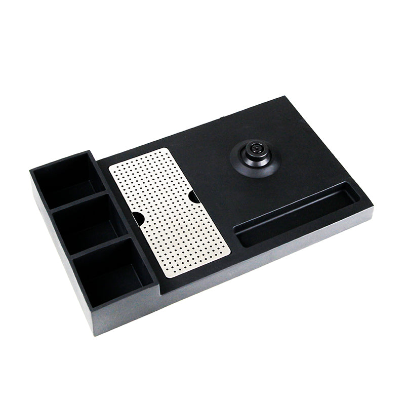 Dolphy Black ABS Kettle Tray – Water-Resistant Hospitality Tray with Kettle Base Slot & Sachet Compartments for Hotel Rooms & Kitchen Use