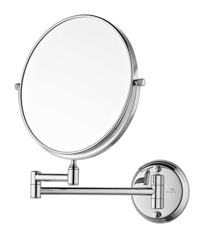 Dolphy 8-Inch Dual-Sided Wall Mount Magnifying Mirror – 1X/5X Magnification, 360° Swivel, Extendable Arm, Chrome Finish, Space-Saving Design for Bathroom & Vanity