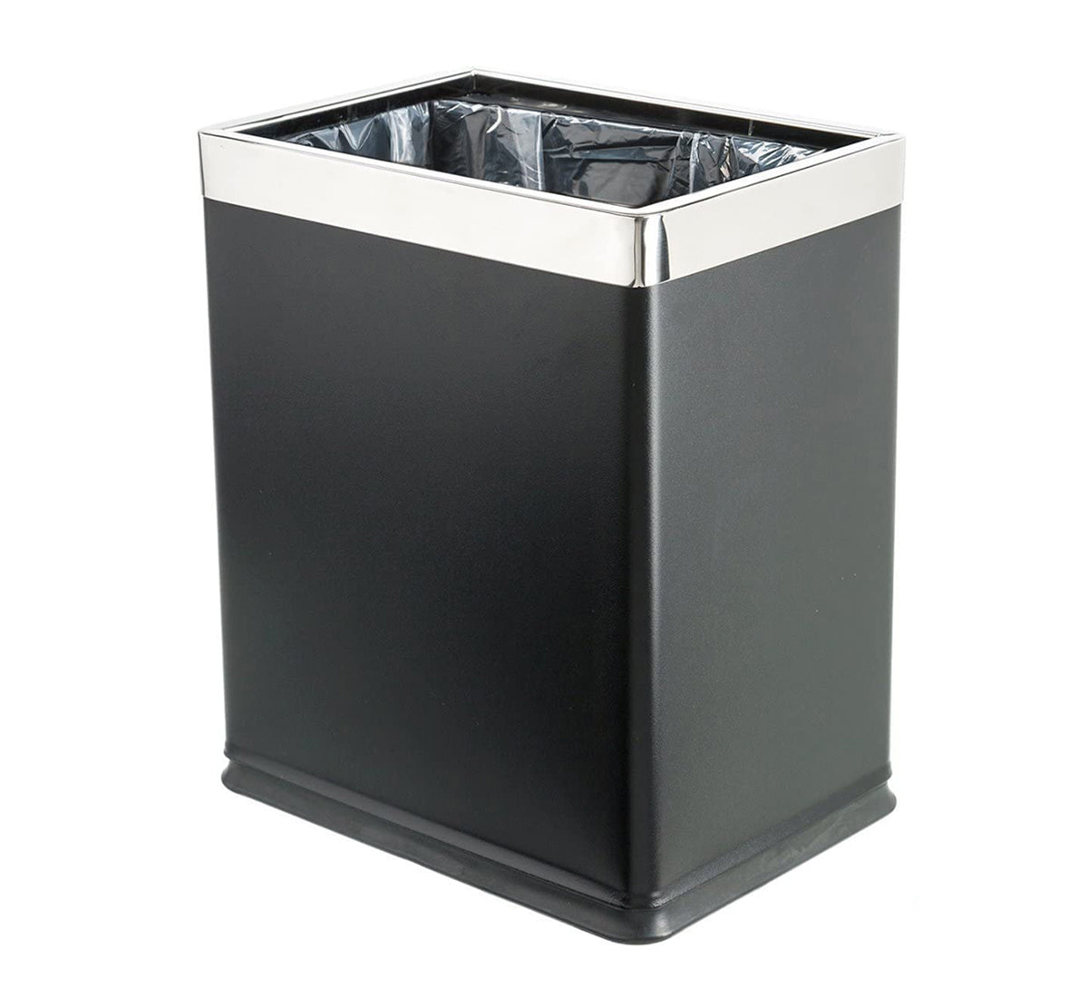 Dolphy 10L Rectangular Stainless Steel Waste Bin – Black Open-Top Dustbin for Bathroom, Office, Hotel & Home Use