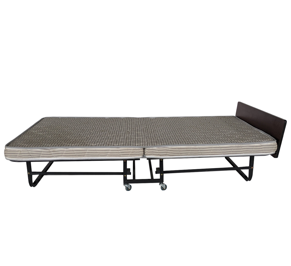 Dolphy Folding Single Bed – Black Metal Frame, Foldable Guest Bed with Wheels, Space-Saving Design & Cotton Mattress for Home, Hotel & Hostel Use