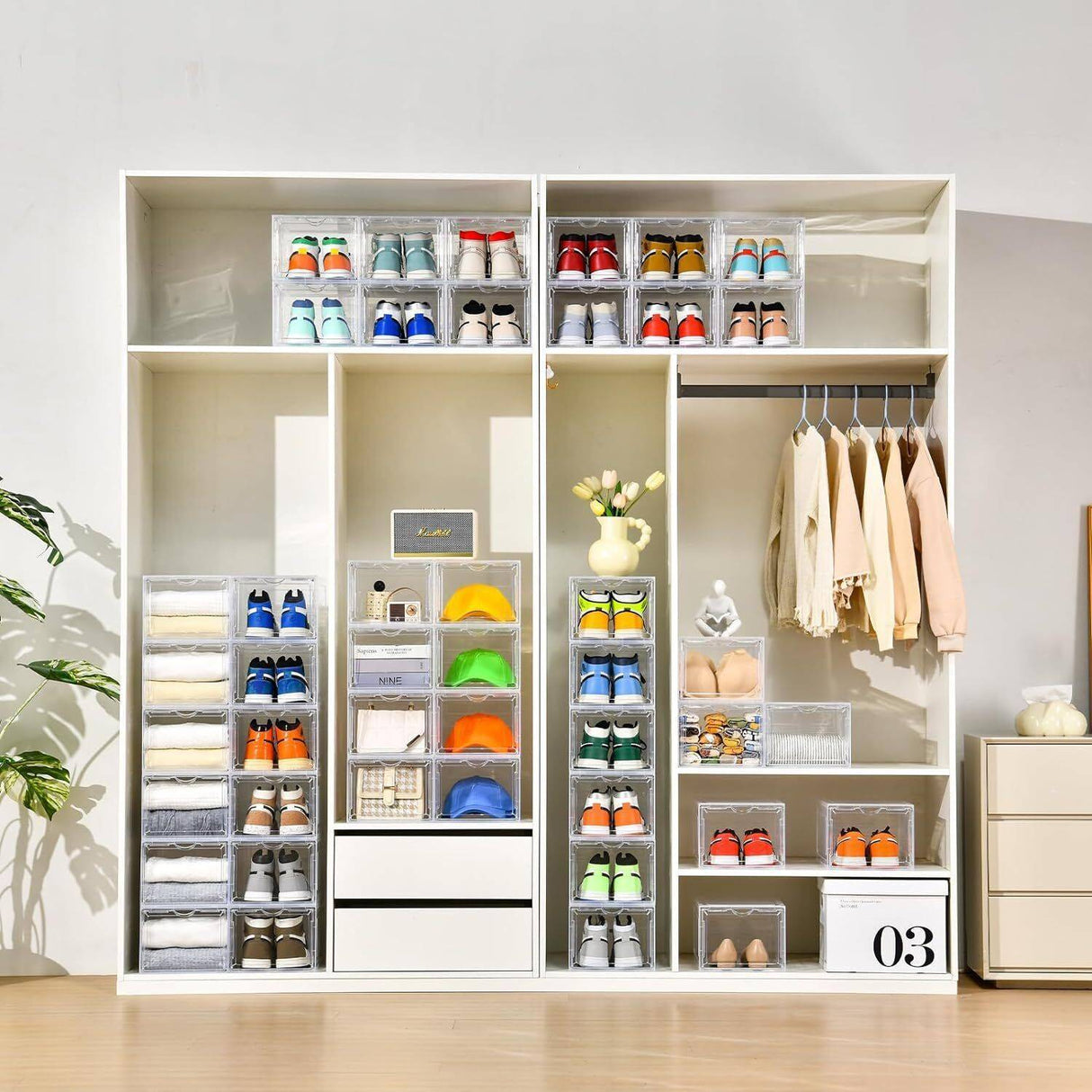 1-5x Shoe Box Storage Case Clear Boxes Foldable Stackable Transparent Organizer