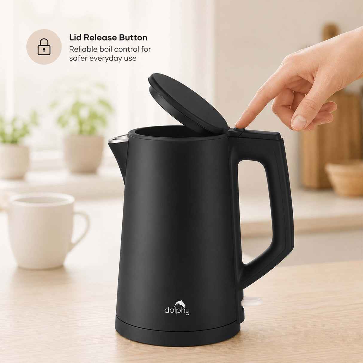 Dolphy 1L Electric Kettle – Black Stainless Steel, 360 Swivel Base, Auto Shut-Off, Cool-Touch Exterior, Fast Boil Cordless Kettle for Home, Hotel & Office