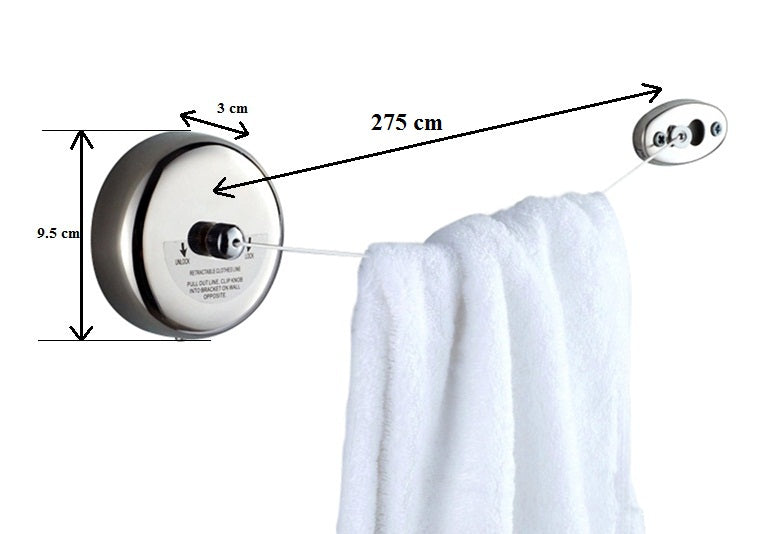 Dolphy Retractable Stainless Steel Round Clothesline – Wall Mounted 304 Mirror Finish Drying Line for Bathroom, Balcony, and Laundry Areas