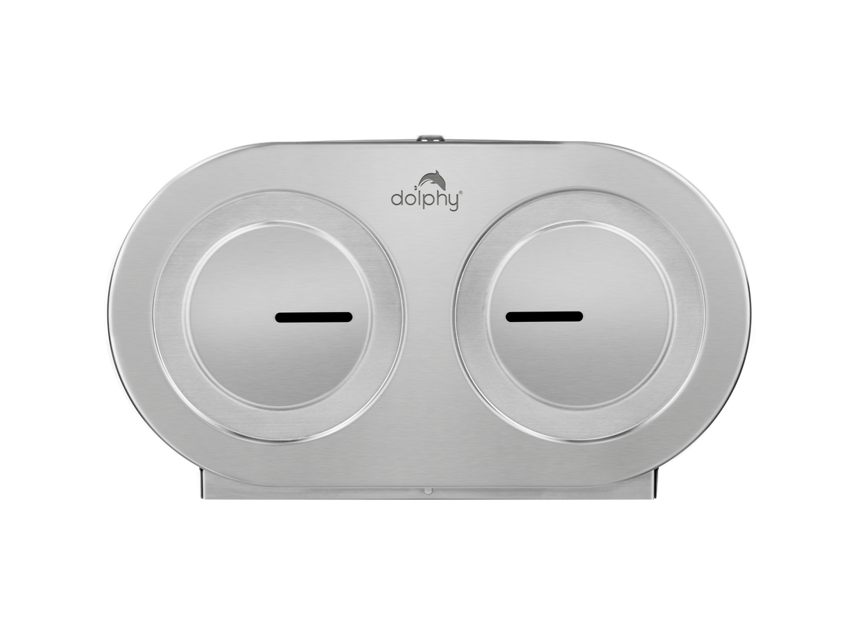Dolphy Twin Jumbo Toilet Roll Dispenser Stainless Steel 304 Dual Roll Lockable Commercial Toilet Paper Holder for Washrooms, Hotels & Public Amenities