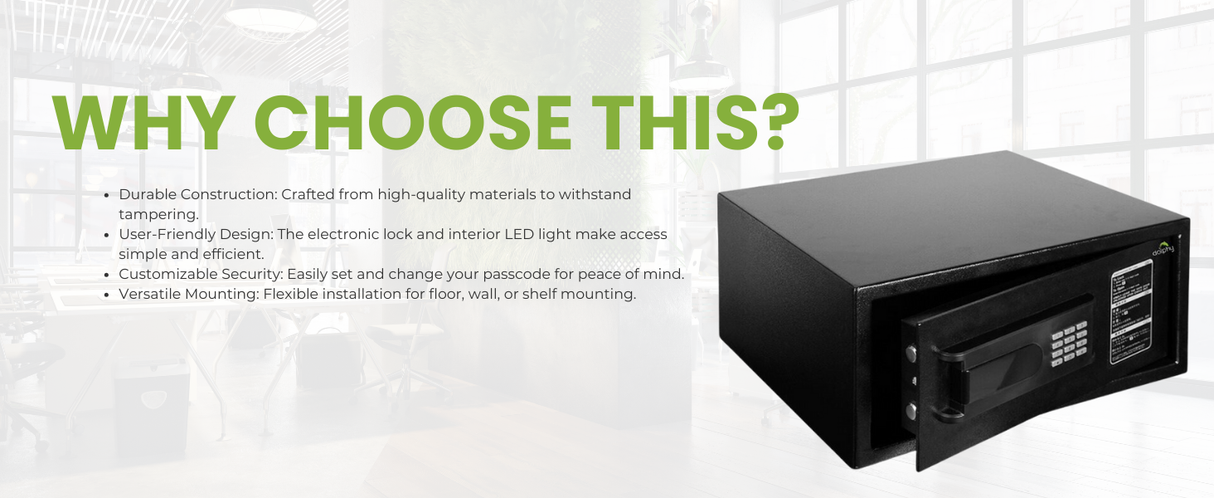 Dolphy Freeze System Digital Safe with LED Display – Black Steel Security Box, 42x37x20 cm, Electronic Lock, Interior Light, Wall/Floor Mount