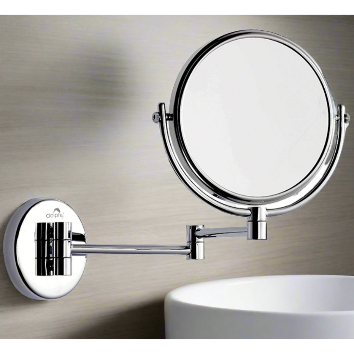 Dolphy Dual-Sided Wall Mount Makeup Mirror 8 Inch – 1X/3X Magnification, 360 Swivel, Silver Chrome, LED Vanity Mirror