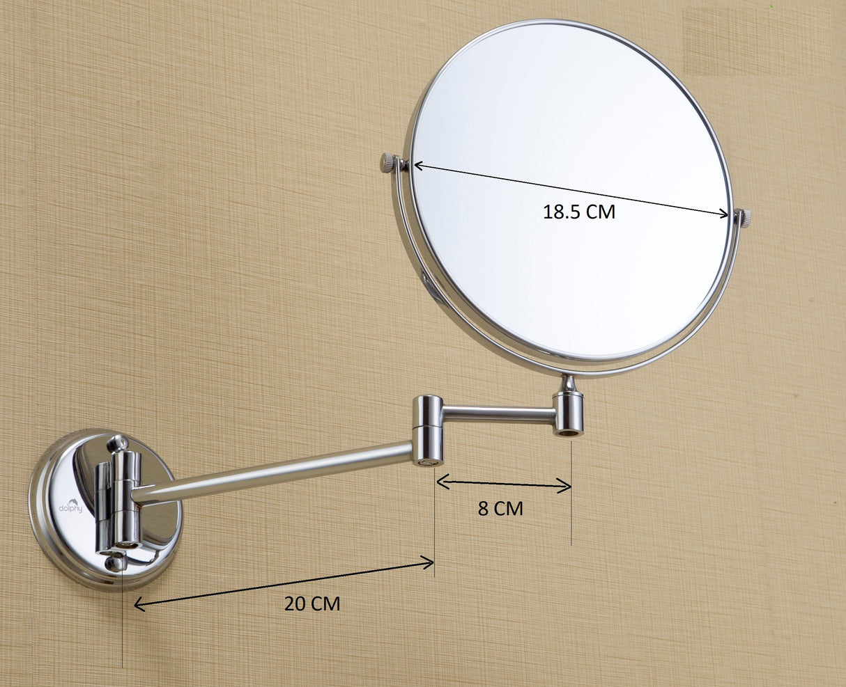 Dolphy 8-Inch Dual-Sided Wall Mount Magnifying Mirror – 1X/5X Magnification, 360° Swivel, Extendable Arm, Chrome Finish, Space-Saving Design for Bathroom & Vanity