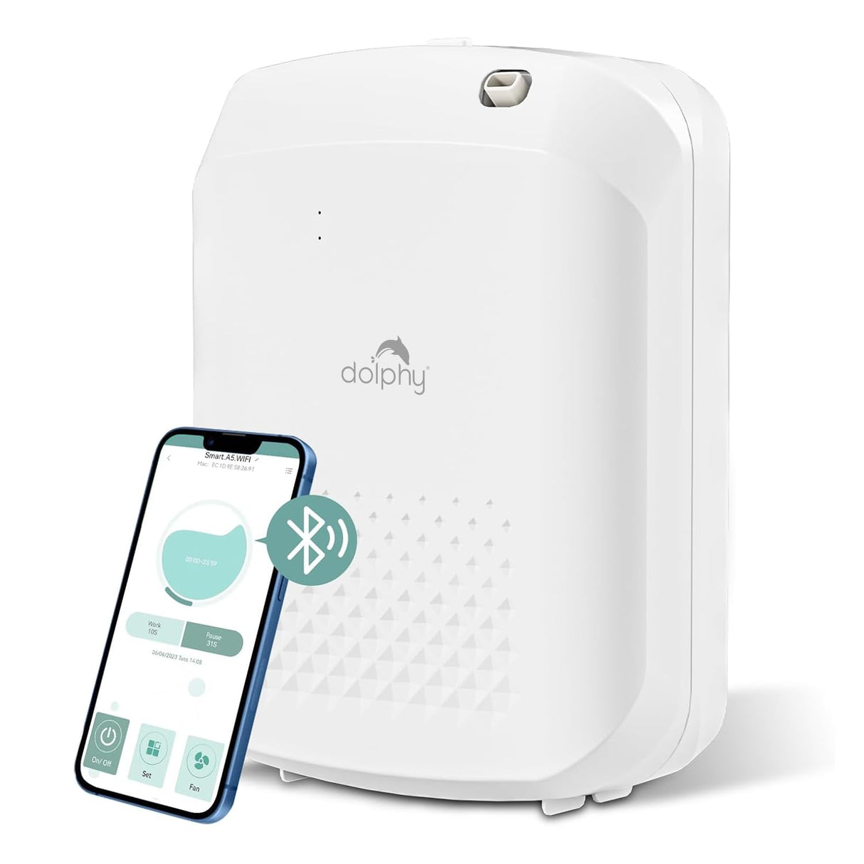 Dolphy Essential Oil Diffuser Dispenser with Bluetooth Control – 400 mL Capacity, Low-Noise Automatic Scent Machine with Light Sensor for Large Commercial Spaces – White