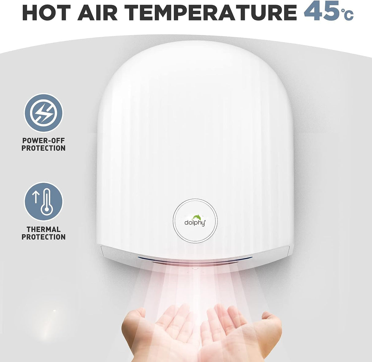 Dolphy Automatic 1200W Touchless Hand Dryer – Wall Mount, ABS Body, White