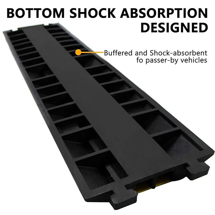 Dolphy 2 Channel Floor Cable Protector – Heavy-Duty Rubber & PVC, Black with Yellow Accents, Indoor & Outdoor Use