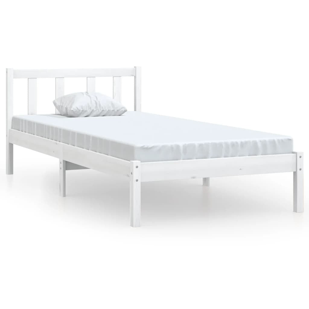 vidaXL Bed Frame without Mattress White Solid Wood Single