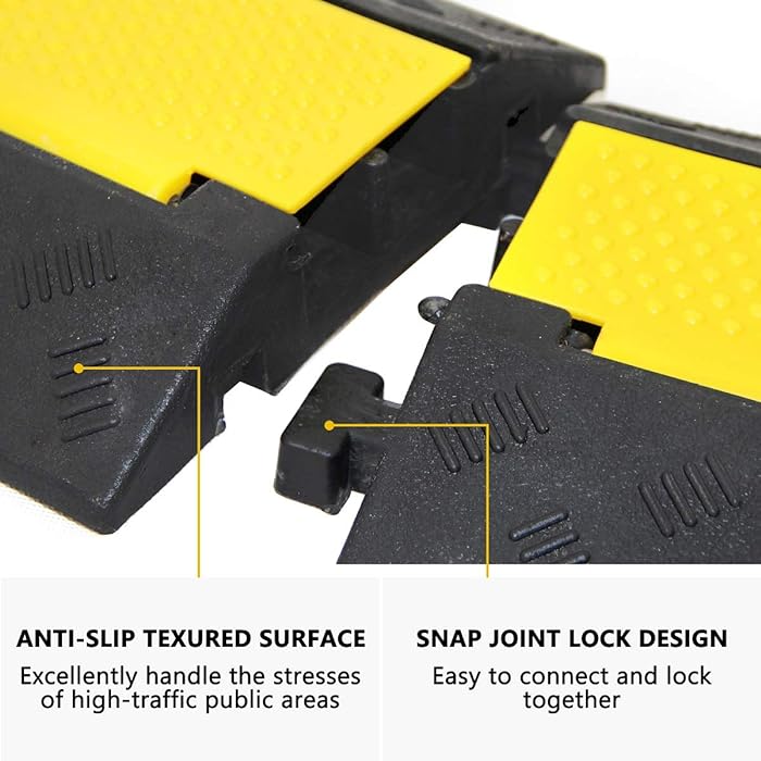 Dolphy 2 Channel Floor Cable Protector – Heavy-Duty Rubber & PVC, Black with Yellow Accents, Indoor & Outdoor Use