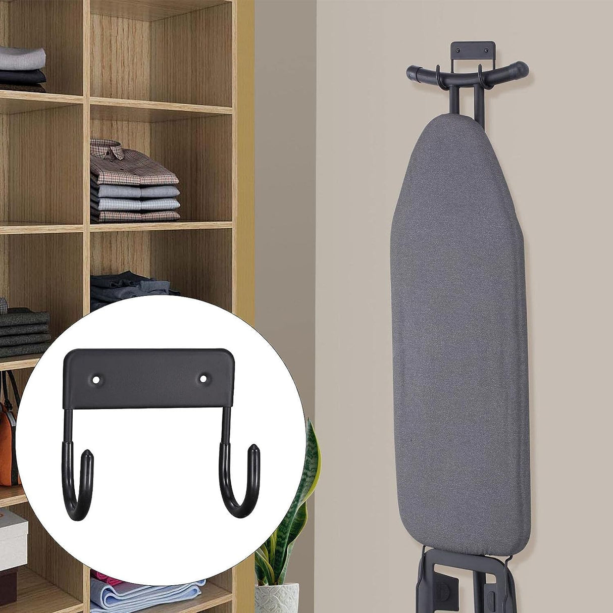 Dolphy Wall Mounted Ironing Board Hanger – Black, Durable PBT, 12x6x11 cm – Space-Saving Laundry Organiser