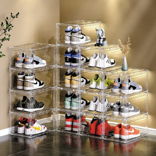 1-5x Shoe Box Storage Case Clear Boxes Foldable Stackable Transparent Organizer