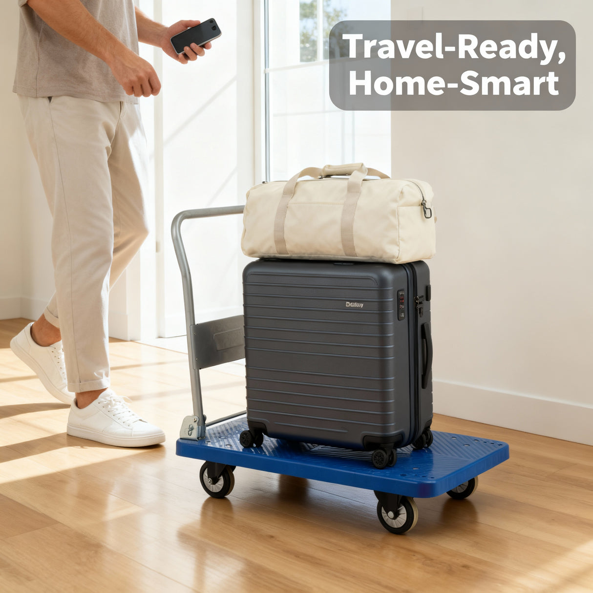 Dolphy Metal and ABS Plastic Luggage Trolley 90x60x90 cm – Blue and Silver Hotel & Airport Cart with Compact Design and Durable Build