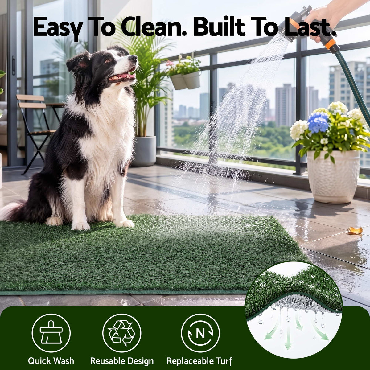 Prime Turf Foldable Dog Grass Potty Pad High Wall Tray for Apartment Balcony RV travel L.