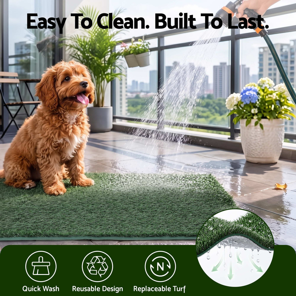 Prime Turf Foldable Dog Grass Potty Pad High Wall Tray for Apartment Balcony RV travel.