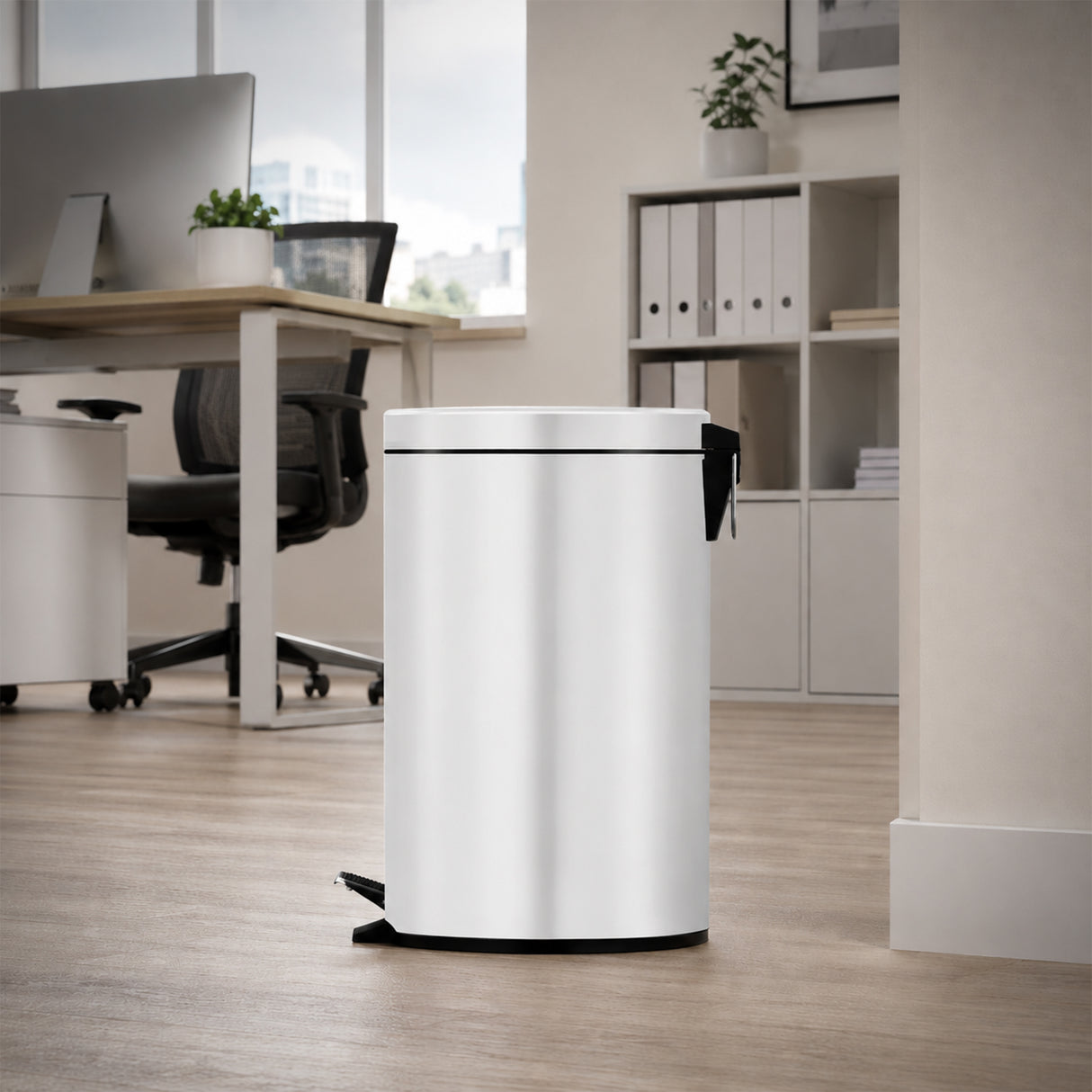 Dolphy 5L Round Pedal Bin – White Stainless Steel Waste Bin with Foot Pedal, Removable Inner Bucket, Compact Design for Bathroom, Kitchen & Office