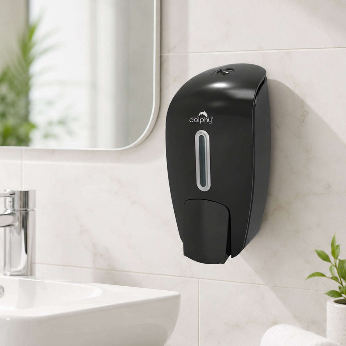 Dolphy Plaza Manual Soap-Sanitiser Dispenser 800ml – Wall Mounted Refillable ABS Unit in Black – For Liquid Soap, Sanitiser, Shampoo & Lotion