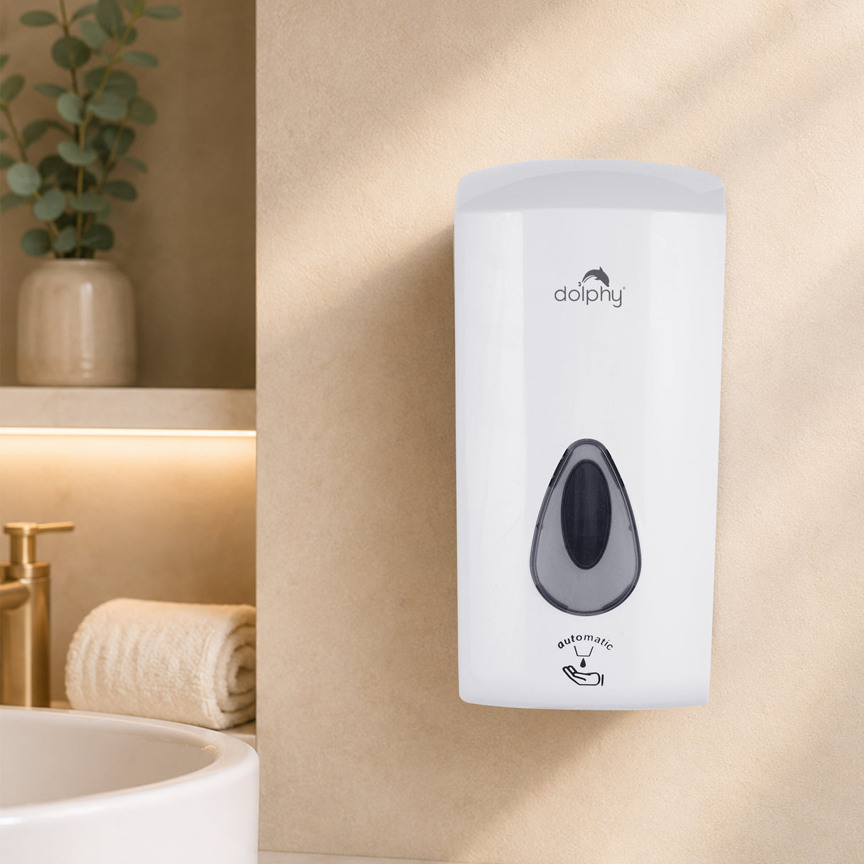 Dolphy Automatic Touch-Free Soap & Sanitiser Dispenser 1000ml – White ABS, Infrared Sensor, Refillable Design for Hygienic Liquid Dispensing in Commercial & Home Use
