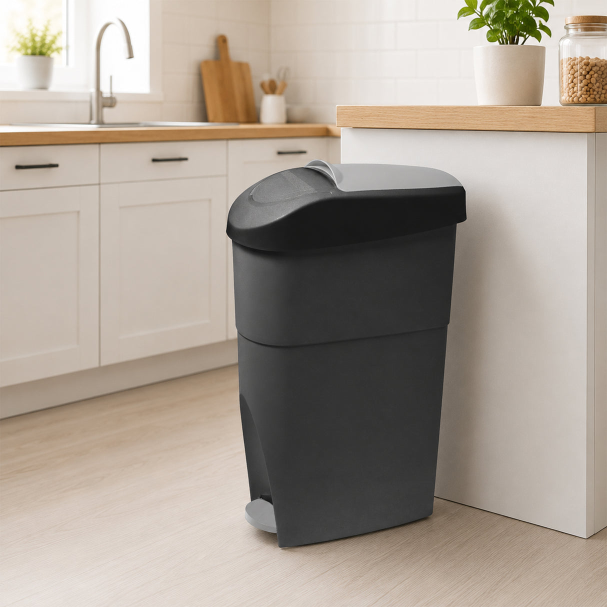 Dolphy 18L Pedal Sanitary Bin – Hands-Free Foot Pedal Rubbish Bin with Odour Lock – Black & Grey ABS Waste Bin for Bathroom, Kitchen, Laundry & Office