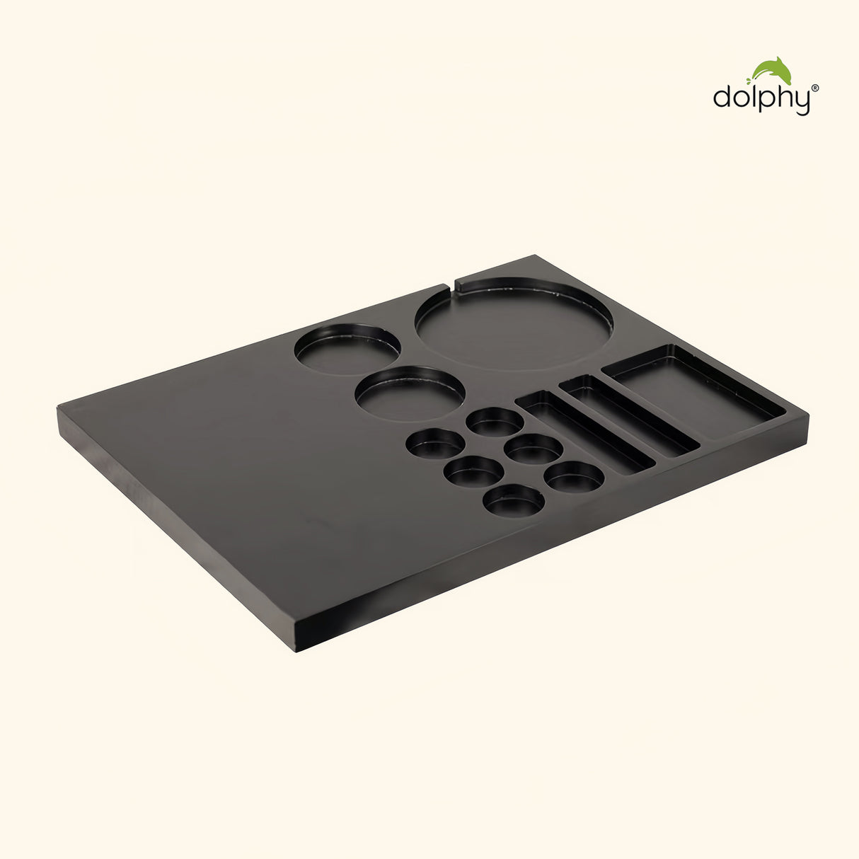 Dolphy Black Melamine Kettle Tray – Elegant Wooden Hospitality Beverage Tray for Hotels, Offices & Home Use with Contemporary Matte Finish