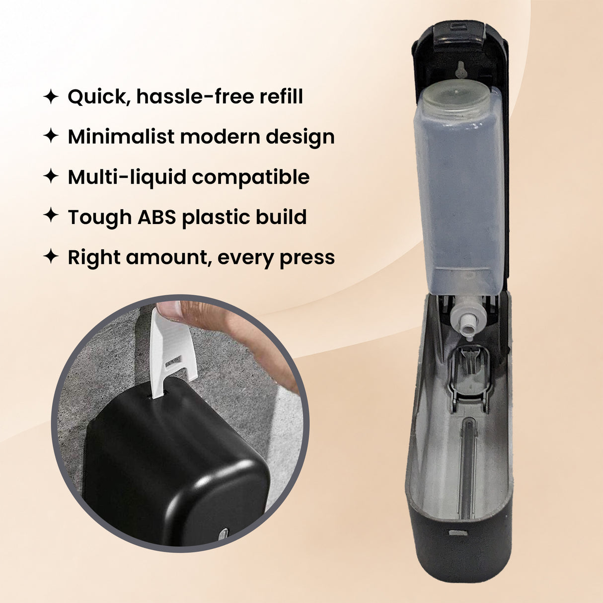 Dolphy Wall Mounted Soap Dispenser 300ml – Pack of 2, Durable ABS, Multi-Compatible Manual Dispenser – Black for Liquid Soap, Lotion & Shampoo