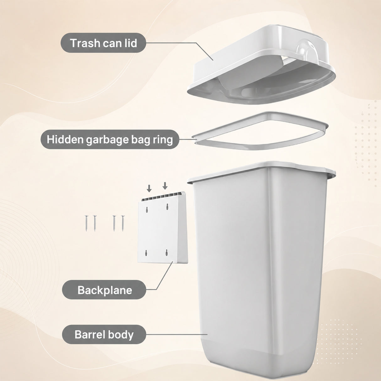 Dolphy Plaza Waste Bin 32L – Durable Polypropylene Rubbish Bin with Leak-Proof Design – White