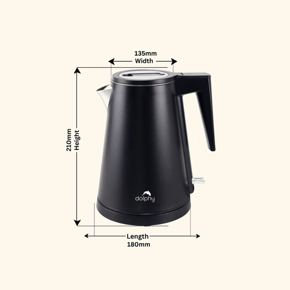 Dolphy 800ml Electric Kettle – Black Stainless Steel, Fast Boil with 360 Swivel Base, Auto Shut-Off & One-Touch Lid for Home, Hotel & Office Use