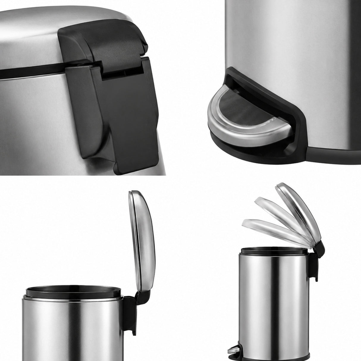 Dolphy 5L Stainless Steel Round Pedal Bin – Compact Foot Pedal Trash Can for Bathroom, Office, Hotel & Washroom Use – Silver Finish