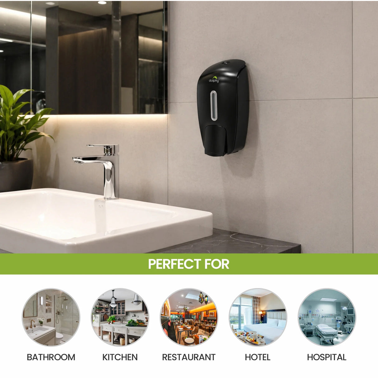 Dolphy Plaza Manual Soap-Sanitiser Dispenser 800ml – Wall Mounted Refillable ABS Unit in Black – For Liquid Soap, Sanitiser, Shampoo & Lotion