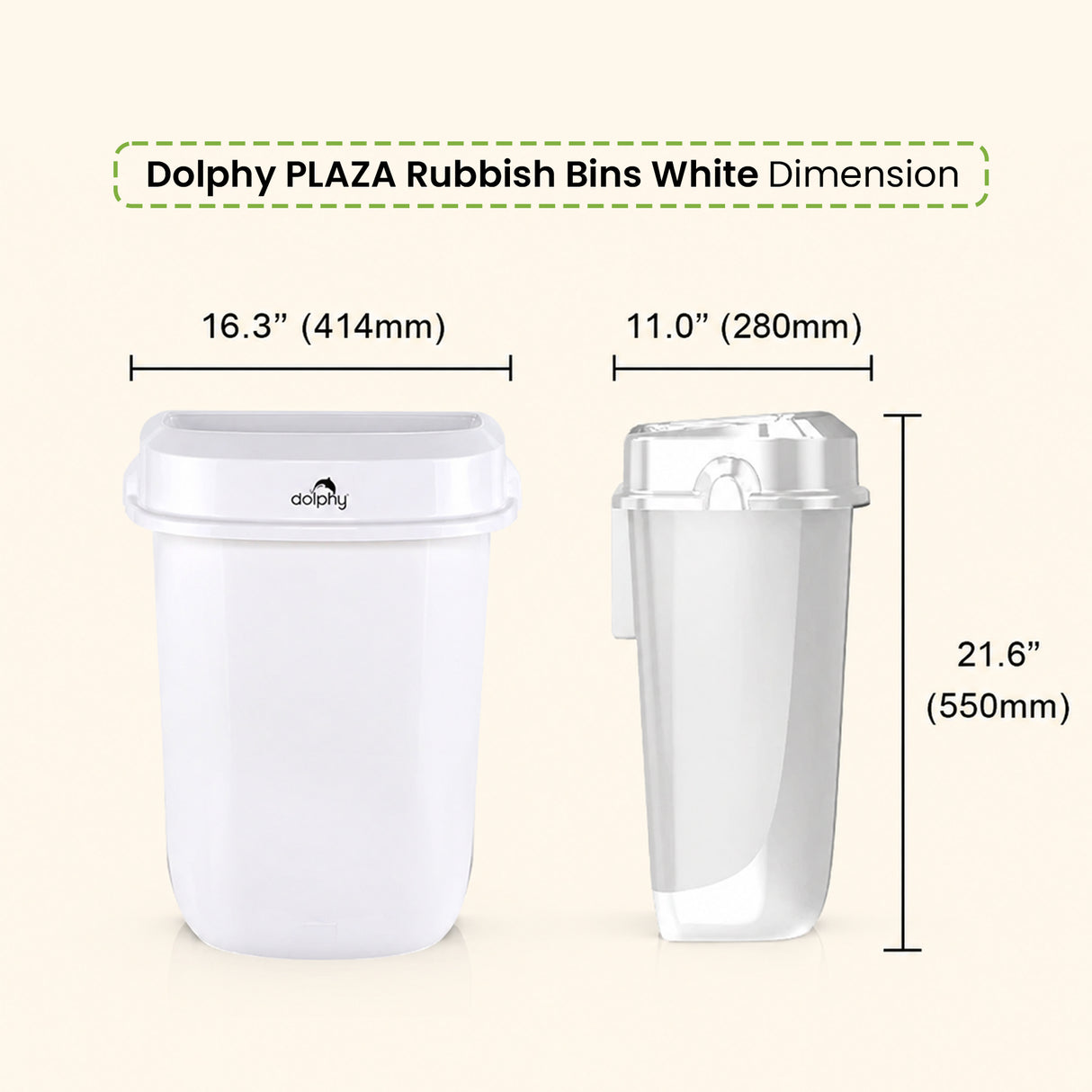Dolphy Plaza Waste Bin 32L – Durable Polypropylene Rubbish Bin with Leak-Proof Design – White