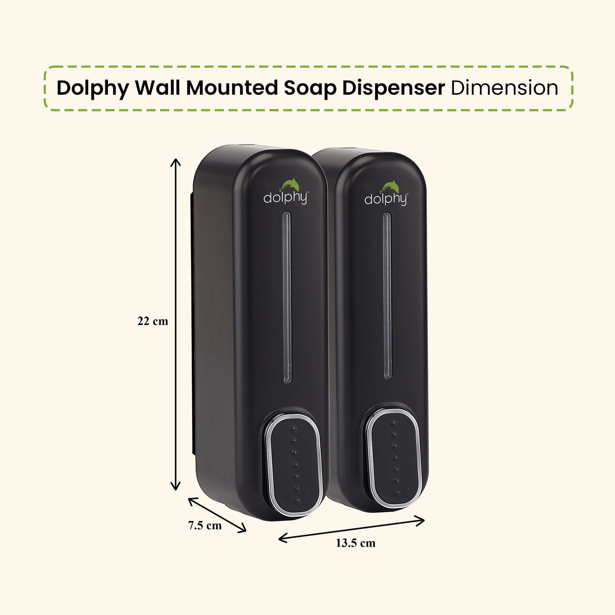 Dolphy Wall Mounted Soap Dispenser 300ml – Pack of 2, Durable ABS, Multi-Compatible Manual Dispenser – Black for Liquid Soap, Lotion & Shampoo