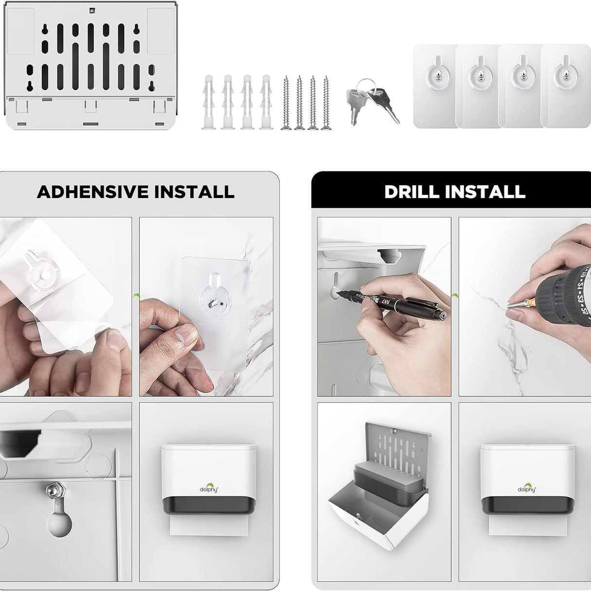 Dolphy Multifold ABS Paper Towel Dispenser – White, Lockable Wall Mount for M-Fold and Z-Fold Towels