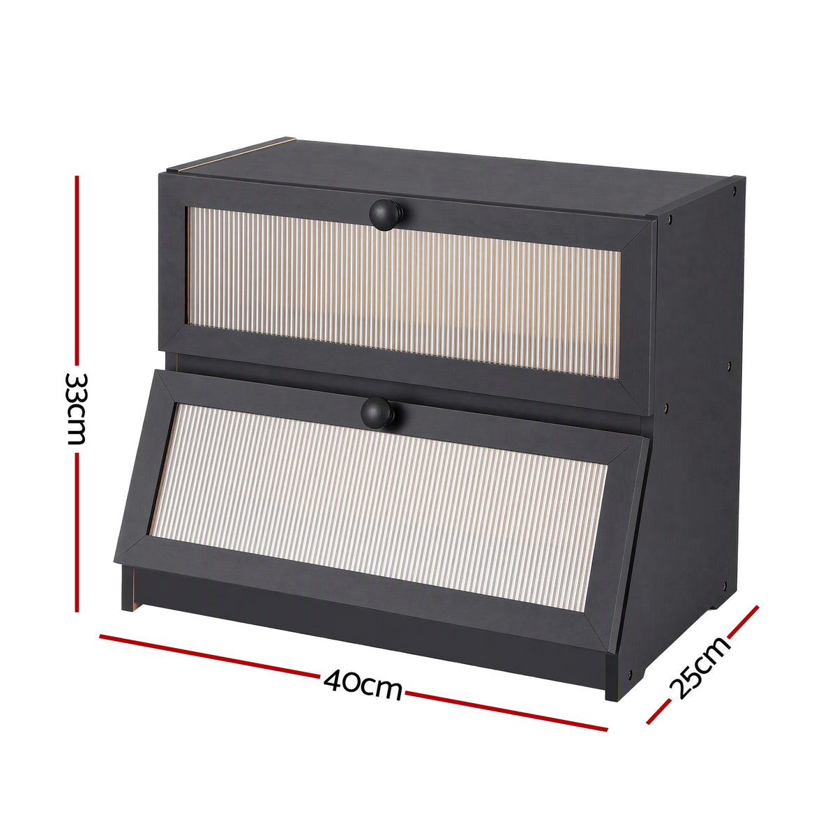 Artiss Bamboo Bread Box 2-Tier Kitchen Countertop Storage 40cm Black