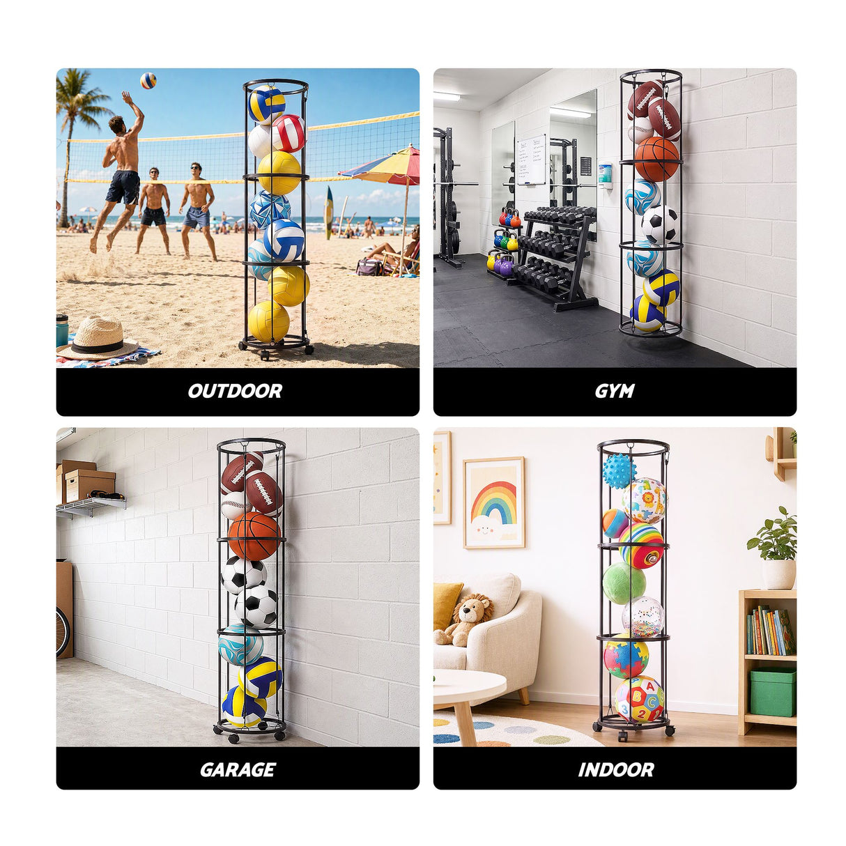 Everfit Vertical Ball Storage Rack with Wheels Sports Equipment Organiser