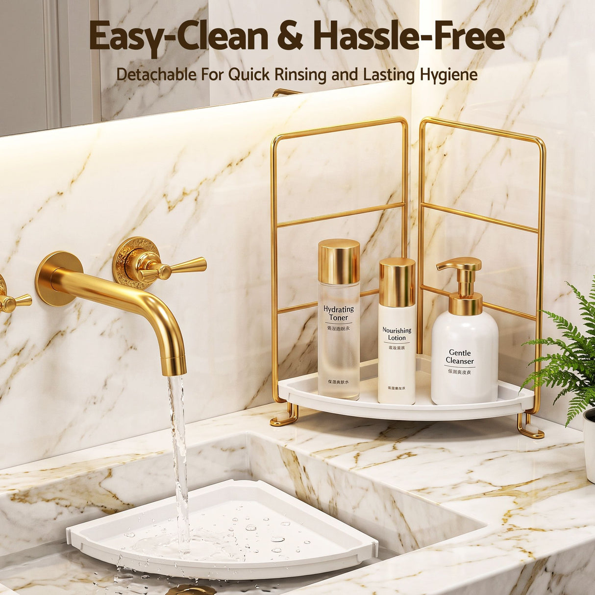 Artiss Bathroom Corner Shelf Countertop Organiser Vanity Storage Rack White Gold
