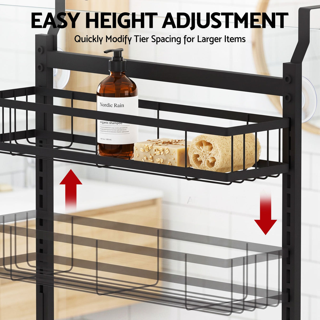 Artiss Over Door Bathroom Rack Hanging Organiser 4 Tier No Drill 91cm Black