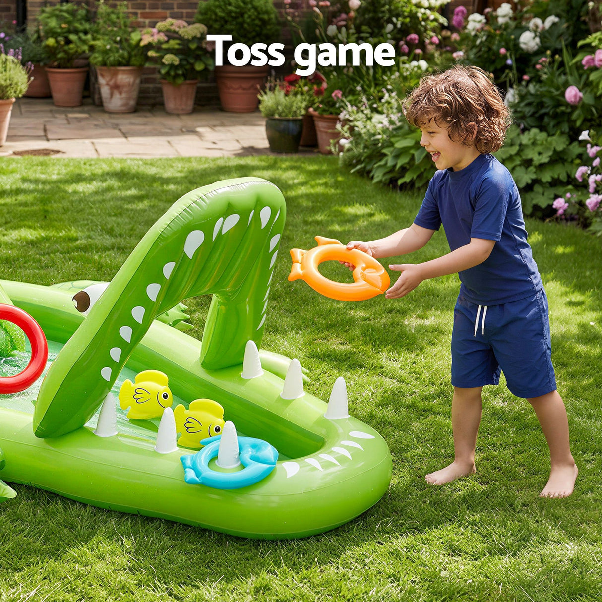Bestway Inflatable Alligator Kids Play Pool with Slide 234cmx163cm Green