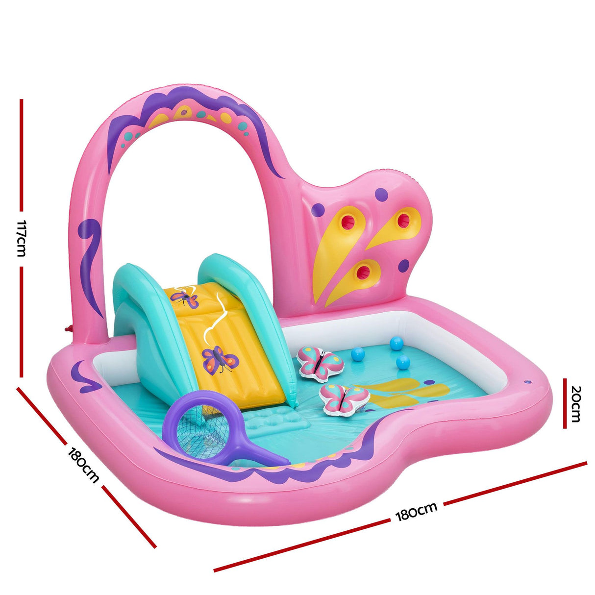 Bestway Inflatable Butterfly Kids Play Pool Park with Slide 180cm Pink