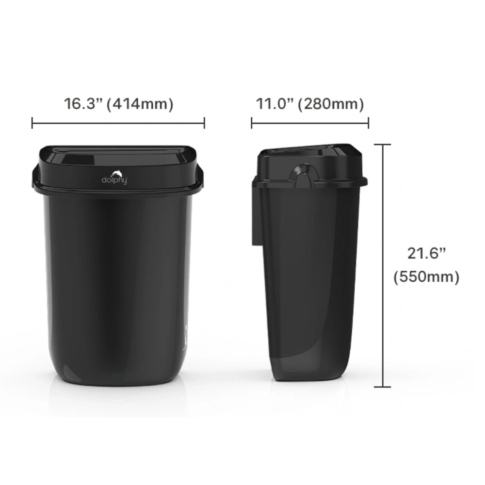 Dolphy Plaza Waste Bin 32L – Black Polypropylene Rubbish Bin with Leak-Proof Design, Wall Mountable or Freestanding
