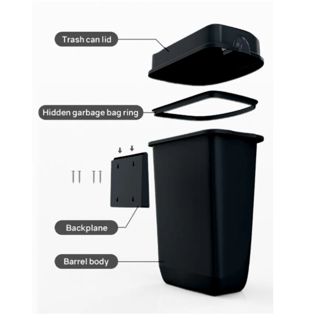 Dolphy Plaza Waste Bin 32L – Black Polypropylene Rubbish Bin with Leak-Proof Design, Wall Mountable or Freestanding