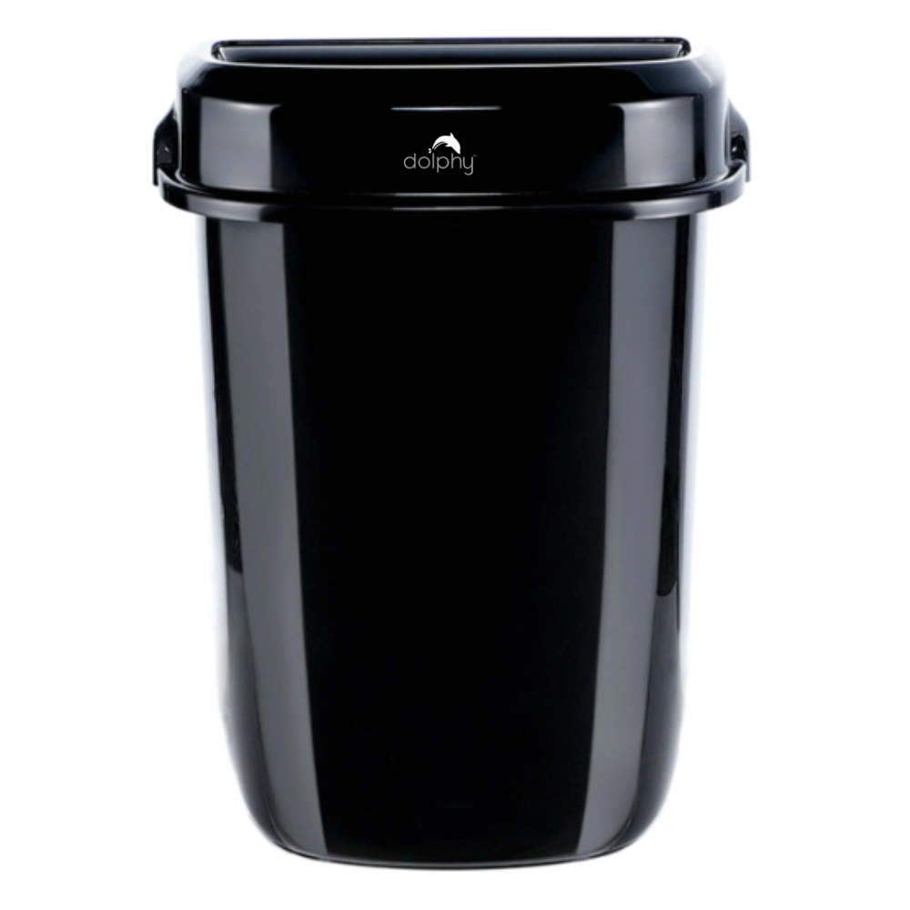 Dolphy Plaza Waste Bin 32L – Black Polypropylene Rubbish Bin with Leak-Proof Design, Wall Mountable or Freestanding