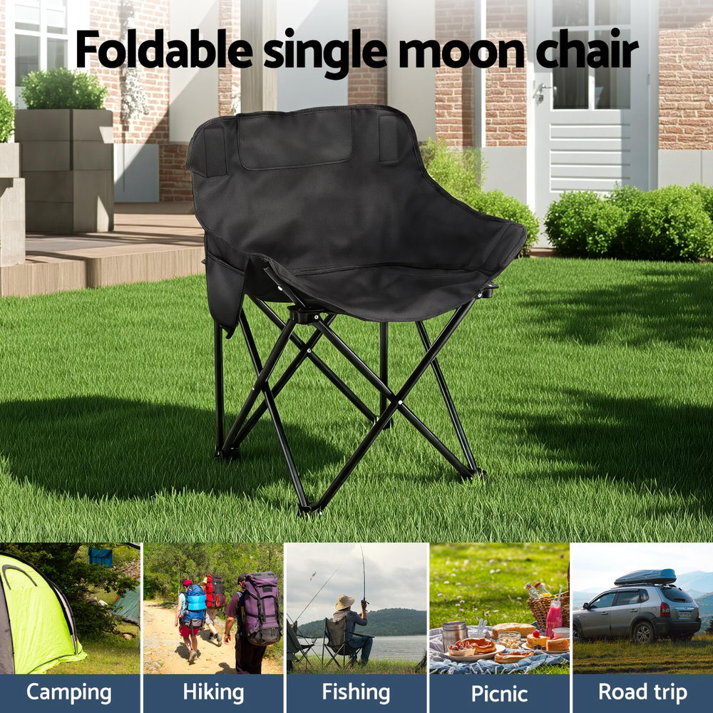 Black folding seat, supplied with a carry bag.