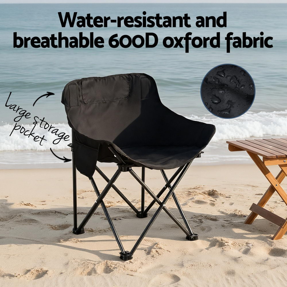 Black folding seat, supplied with a carry bag.