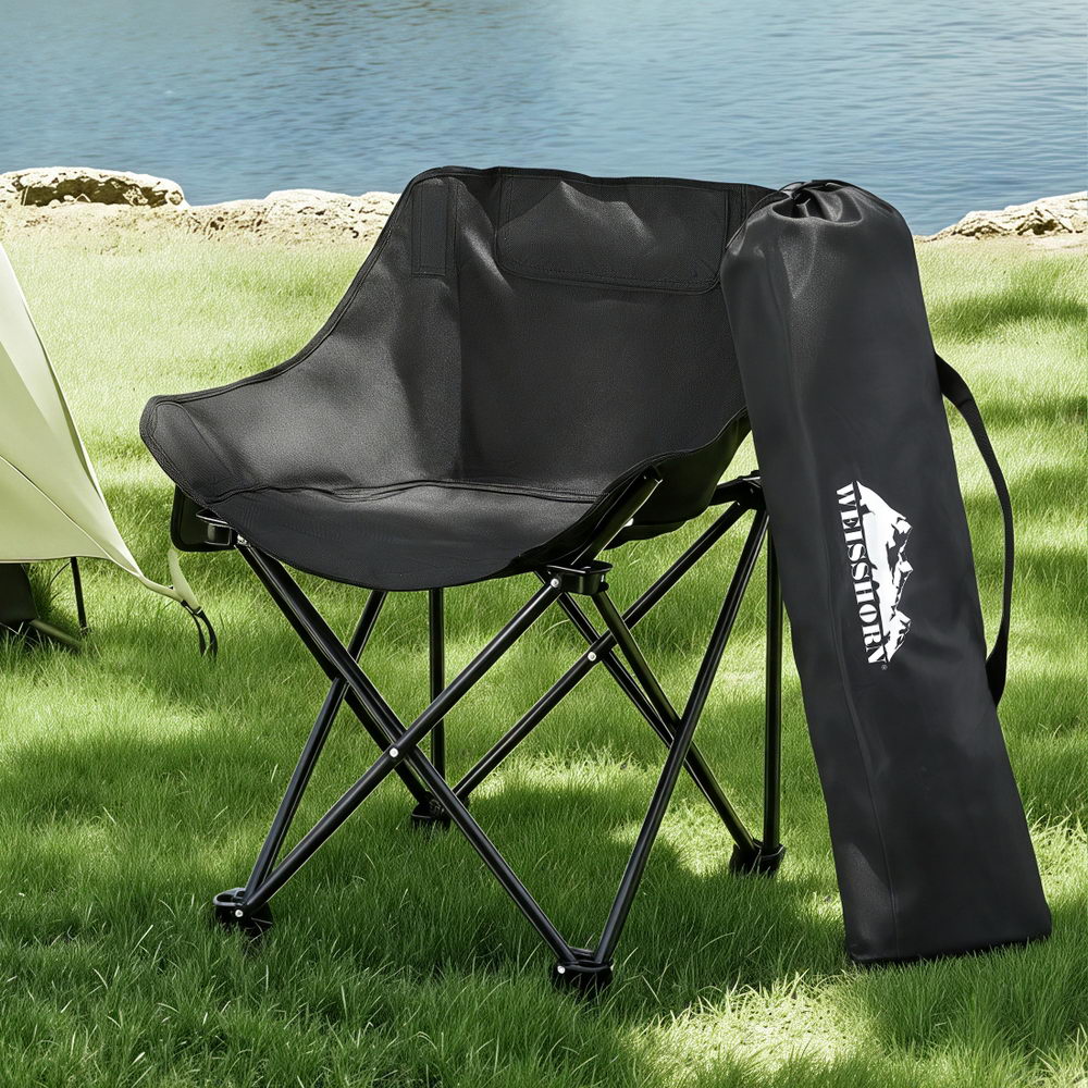 Black folding seat, supplied with a carry bag.