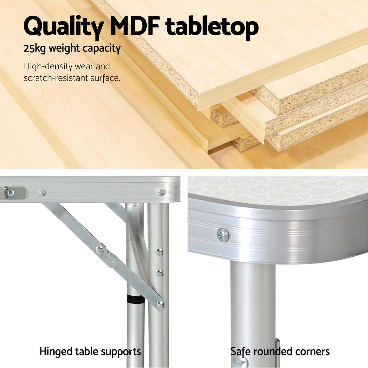 Folding camping table, with a carry handle.